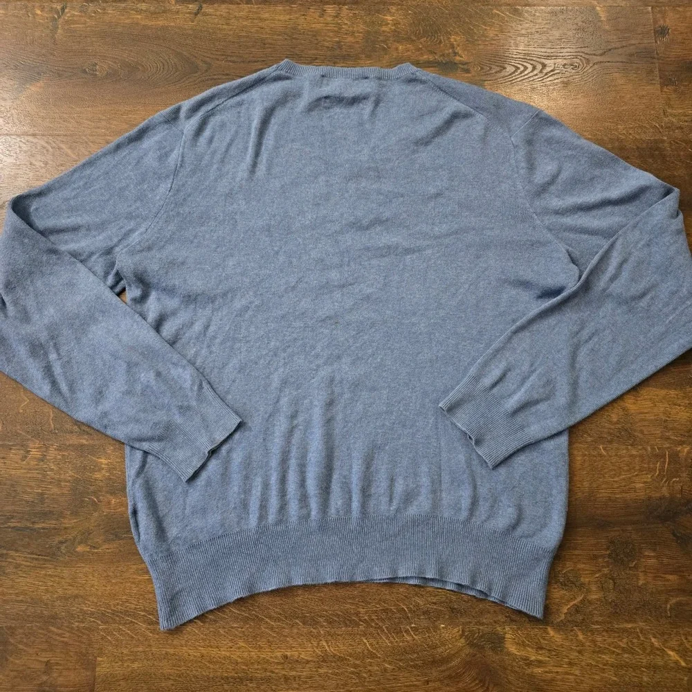 Polo Ralph Lauren Mens Blue Pima Cotton V-Neck Sweater Red Pony Logo Size M